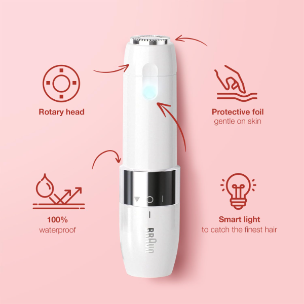 Braun Face Mini Hair Remover FS1000 for Women – Electric Facial Hair Remover for Upper Lip, Chin, Cheeks & Peach Fuzz, Painless Face Trimmer with Smartlight for Smooth Skin - Image 4