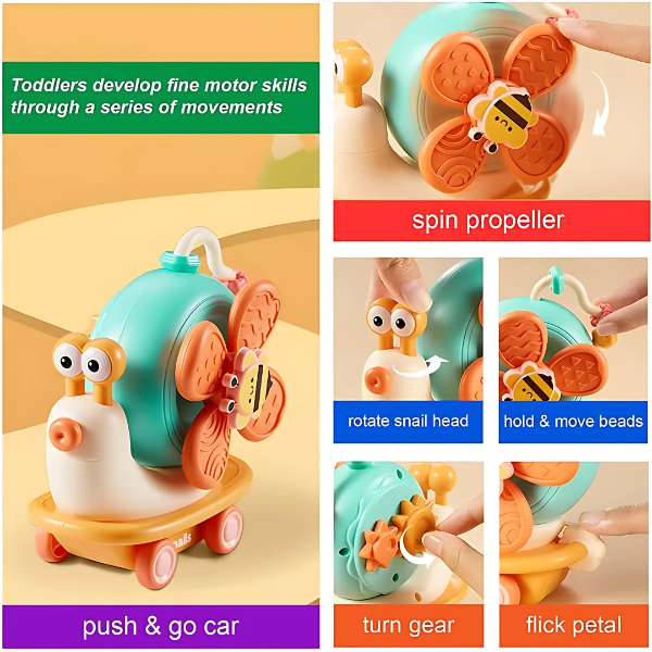 Storio 5-in-1 Baby Suction Spinner Toy Set – Interactive Sensory Learning Toys with Rattle & Spinning Action for Infants 6+ Months, Stick-On Window & Bath Activity Toy (Orange & Cream) - Image 2