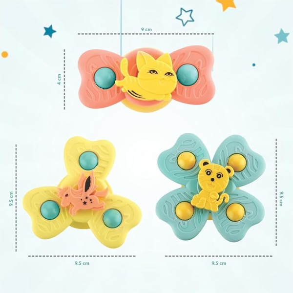 ToyTastic Suction Cup Spinner Bath Toys for Babies & Toddlers 6-18 Months – Sensory Fidget Rotating Toys for High Chair, Table, Window & Travel – Airplane & Car Activity Toys for 1-2 Year Old Boys and Girls - Image 2