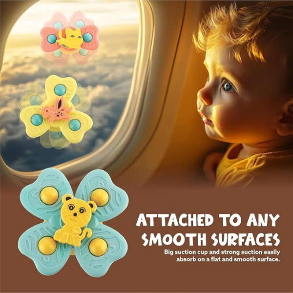 ToyTastic Suction Cup Spinner Bath Toys for Babies & Toddlers 6-18 Months – Sensory Fidget Rotating Toys for High Chair, Table, Window & Travel – Airplane & Car Activity Toys for 1-2 Year Old Boys and Girls - Image 3