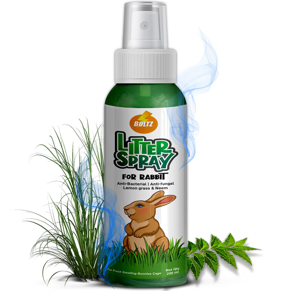 Boltz Rabbit Litter Spray with Neem & Lemongrass – Odor Control & Litter Freshener for Rabbits | Natural Cleaning Spray, 200ml (Medium, 1 Pack)