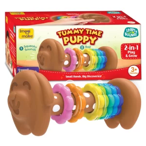 Tummy Time Puppy Baby Toy for 3+ Months, 2-in-1 Sensory Play & Development Toy for Infants & Toddlers, Squeaky Soft Baby Toy for Newborns, Safe Non-Toxic Baby Gift for Boys & Girls