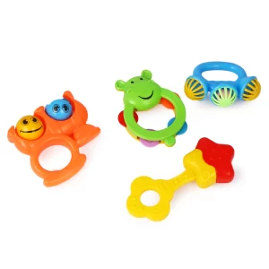 Asian Plastic Colorful Baby Rattles & Teethers Set of 4 – Non-Toxic BPA-Free Shake & Grab Sensory Toys for Infants | Soothing Early Development Toys for Newborns & Babies