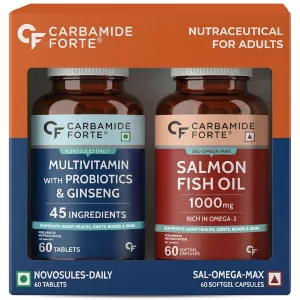 Carbamide Forte Multivitamin for Men with Probiotics & Salmon Fish Oil Omega 3 1000mg Combo | 60 Multivitamin Tablets + 60 Softgel Capsules | Daily Men's Health & Immunity Support