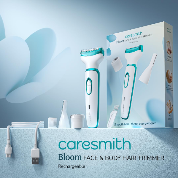 Caresmith Bloom 4-in-1 Face & Body Hair Trimmer for Women - Rechargeable Electric Shaver & Epilator Machine | Handheld Bikini, Eyebrow & Facial Hair Remover Razor Kit - Image 4