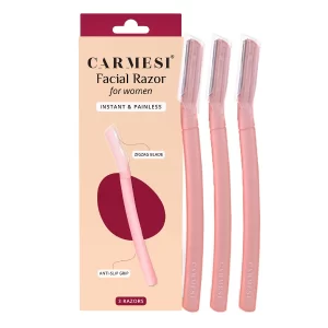 Carmesi Reusable Face Razor for Women – Facial Hair Removal & Dermaplaning Tool (Pack of 3) | Eyebrow, Upper Lip, Chin, Peach Fuzz & Sideburn Hair Remover | Instant, Painless & Precision Shaving (Pcs -15)