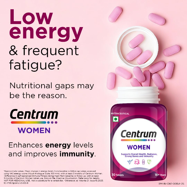 Centrum Women Multivitamin Tablets for Women – 50 Tablets | 23 Essential Nutrients with Zinc, Magnesium, Vitamins B, C & D, Calcium | Supports Energy, Immunity, Bone Health & Skin Radiance | Vegetarian (Pack of -2)