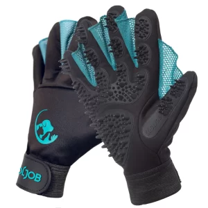 COOLJOB Pet Grooming Gloves | Bathing & Deshedding Brush Mitt for Dogs, Cats & Small Animals | Hair Removal Gloves – Black & Blue