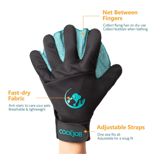 COOLJOB Pet Grooming Gloves | Bathing & Deshedding Brush Mitt for Dogs, Cats & Small Animals | Hair Removal Gloves – Black & Blue - Image 2