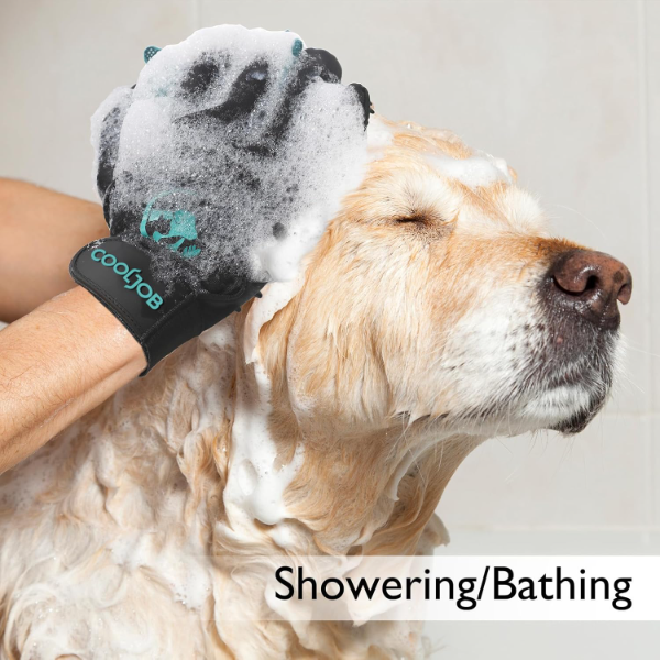 COOLJOB Pet Grooming Gloves | Bathing & Deshedding Brush Mitt for Dogs, Cats & Small Animals | Hair Removal Gloves – Black & Blue - Image 3