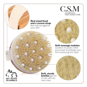 C.S.M. Body Brush for Wet & Dry Brushing | Gentle Exfoliating Brush for Smooth, Glowing Skin | Helps Improve Circulation & Reduce Dry Skin | Massage Nodes Included (Pack of -2)