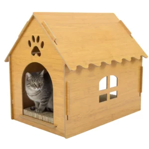 Casa Cat House – DIY Wooden Indoor & Outdoor Pet Shelter with Scratch Pad, Removable Roof for Easy Cleaning, Tool-Free Assembly – Perfect for Cats, Kittens & Small Dogs