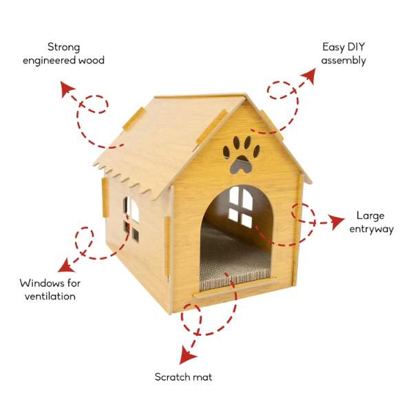 Casa Cat House – DIY Wooden Indoor & Outdoor Pet Shelter with Scratch Pad, Removable Roof for Easy Cleaning, Tool-Free Assembly – Perfect for Cats, Kittens & Small Dogs - Image 2