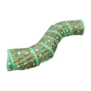 Christmas Cat Tunnel Toy with Hanging Ball – S-Shaped Interactive Kitten Play Tunnel for Indoor Cats, Rabbits & Small Pets