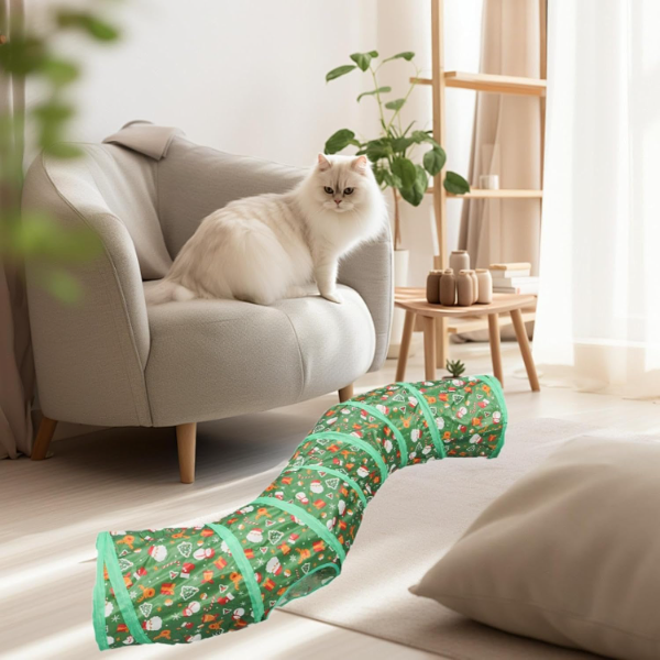 Christmas Cat Tunnel Toy with Hanging Ball – S-Shaped Interactive Kitten Play Tunnel for Indoor Cats, Rabbits & Small Pets - Image 3