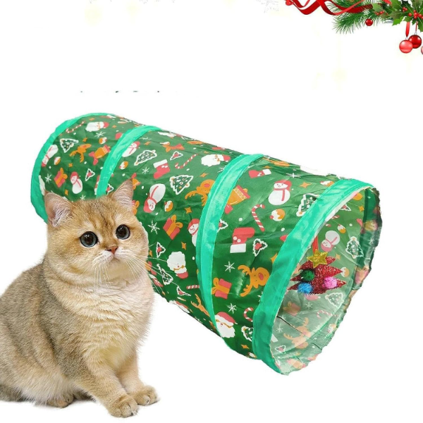 Christmas Cat Tunnel Toy with Hanging Ball – S-Shaped Interactive Kitten Play Tunnel for Indoor Cats, Rabbits & Small Pets - Image 4