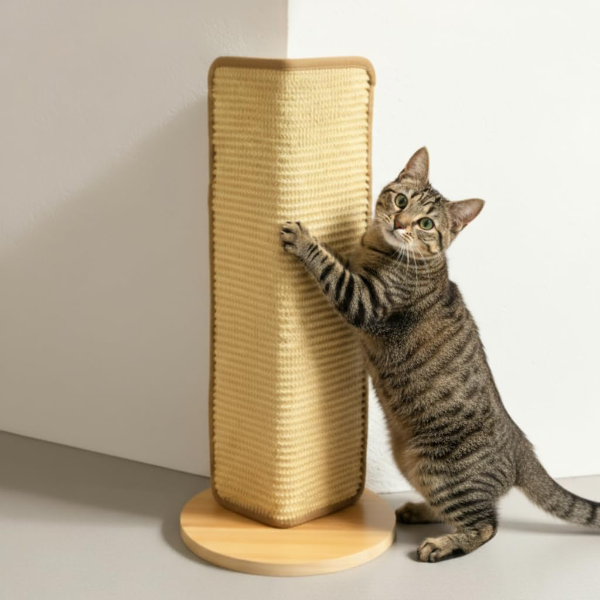 Corner Cat Scratcher Wall Mount | Wooden Scratching Post for Cats & Kittens | Natural Finish, Space-Saving Cat Furniture for Wall Edges”