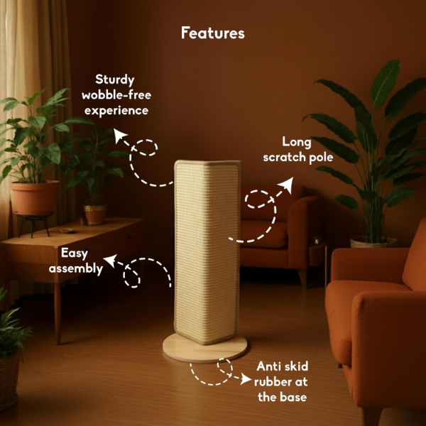 Corner Cat Scratcher Wall Mount | Wooden Scratching Post for Cats & Kittens | Natural Finish, Space-Saving Cat Furniture for Wall Edges” - Image 2