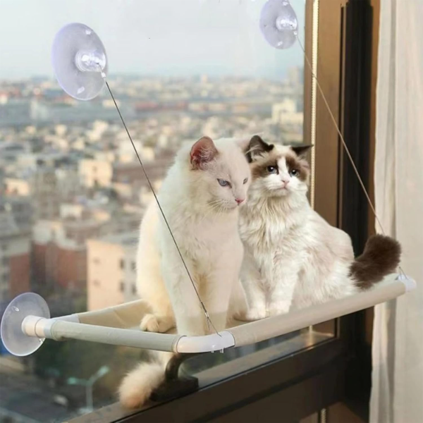 Cat Window Hammock Perch – Sturdy Indoor Cat Bed with Heavy-Duty Suction Cups, Sunny Lounging Spot, Space-Saving Wall-Mounted Hammock (Khaki) - Image 2