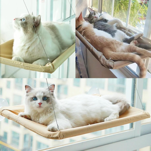 Cat Window Hammock Perch – Sturdy Indoor Cat Bed with Heavy-Duty Suction Cups, Sunny Lounging Spot, Space-Saving Wall-Mounted Hammock (Khaki) - Image 4