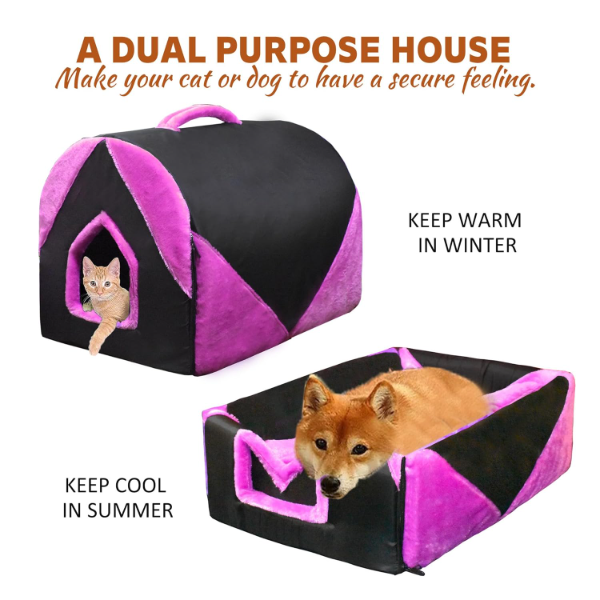 Cozy Pet Tent & Portable Bed – Foldable Dog Igloo & Cat Cave for Puppies, Kittens & Rabbits | Non-Slip, Warm Medium Pet House (55 x 43 x 38 cm) – Pink - Image 2