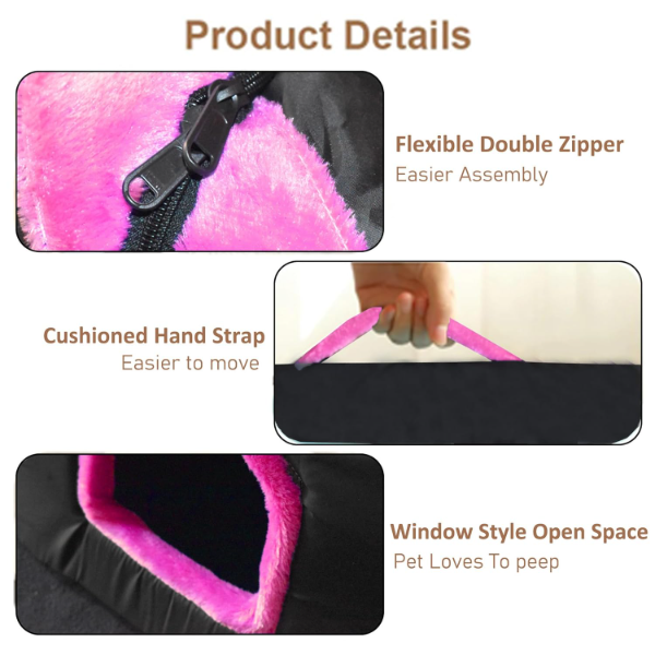 Cozy Pet Tent & Portable Bed – Foldable Dog Igloo & Cat Cave for Puppies, Kittens & Rabbits | Non-Slip, Warm Medium Pet House (55 x 43 x 38 cm) – Pink - Image 4