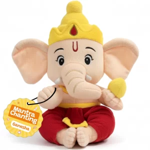 Baby Ganesha Musical Plush Toy with 10 Preloaded Mantras & Aartis, Soft Chanting Hindu Spiritual Stuffed Toy for Babies, Infants, Toddlers & Kids, Educational Comfort Gift, 10 Inch (25 cm)