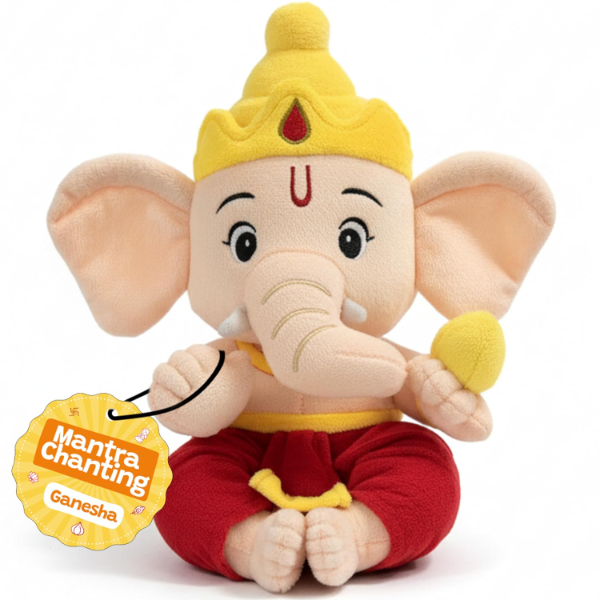Baby Ganesha Musical Plush Toy with 10 Preloaded Mantras & Aartis, Soft Chanting Hindu Spiritual Stuffed Toy for Babies, Infants, Toddlers & Kids, Educational Comfort Gift, 10 Inch (25 cm)