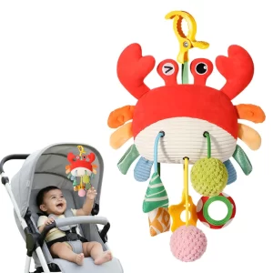 Busy Claws Crab Baby Plush Toy – Stroller & Crib Attach Sensory Toy for Infants 0–12 Months, Soft Hanging Development Toy for Fine Motor Skills, Early Learning & Travel Play