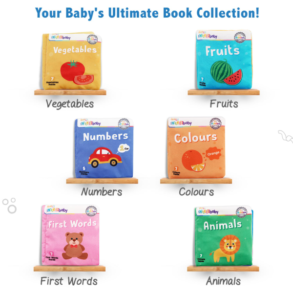 Firstcry Intellibaby 6-Piece Soft Cloth Book Set for Babies – Sensory Crinkle Books with Early Learning Themes (Animals, Fruits, Numbers), Washable Non-Toxic Baby Books for 6+ Months, Educational Infant Gift - Image 2