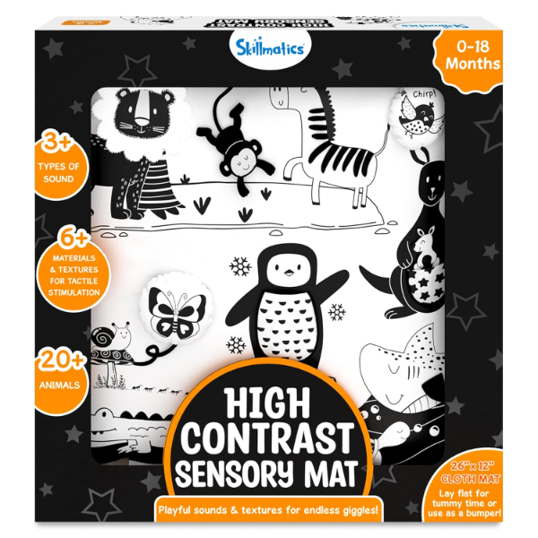 Skillmatics High Contrast Sensory Cloth Mat for Babies – Soft Visual Stimulation Play Mat for Newborns & Infants 0–18 Months | Early Learning, Tummy Time & Cognitive Development Toy, Multicolor