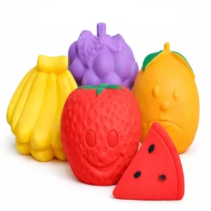 Conquer Baby Bath Toys Set of 5 – Cute Fruit Squeeze & Squeaky Floating Bath Toys for Toddlers & Infants, BPA-Free Non-Toxic Rubber Water Toys for Fun & Safe Bath Time Play