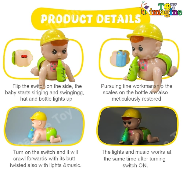 Toy Imagine Musical Crawling Baby Toy with Bottle – Interactive Light-Up Infant Movement Toy with Sound & Colorful Effects, Crawling Action Learning Toy for Babies & Toddlers - Image 4