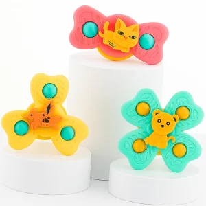 Storio Baby Bath Toys Set of 3 – Suction Cup Spinner Toys for Boys & Girls, Waterproof Rotating Pop-Up Bath Spinners, Montessori Sensory Learning Toys for Toddlers