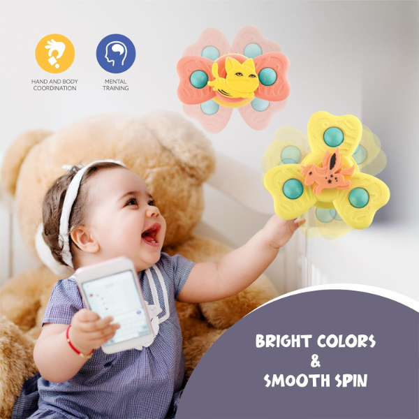 Storio Baby Bath Toys Set of 3 – Suction Cup Spinner Toys for Boys & Girls, Waterproof Rotating Pop-Up Bath Spinners, Montessori Sensory Learning Toys for Toddlers - Image 2