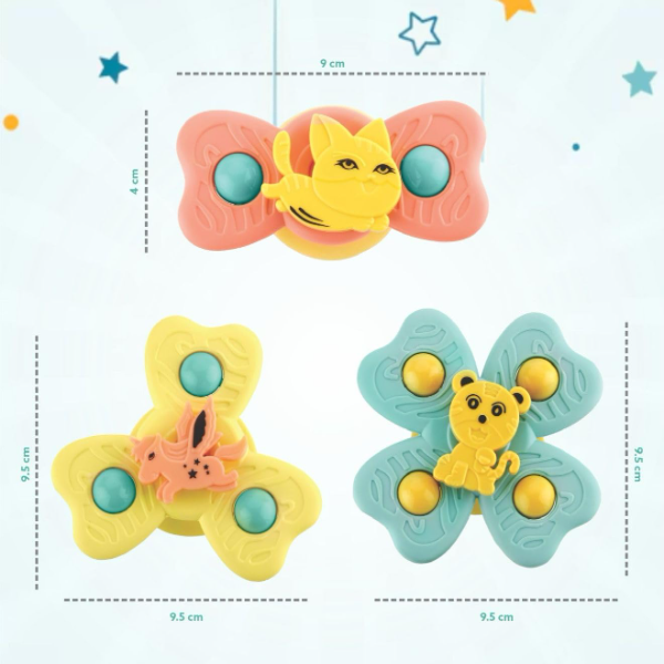 Storio Baby Bath Toys Set of 3 – Suction Cup Spinner Toys for Boys & Girls, Waterproof Rotating Pop-Up Bath Spinners, Montessori Sensory Learning Toys for Toddlers - Image 3