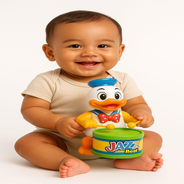 PRV Fashion Wind-Up Drummer Duck Toy – Cute Key-Operated Musical Action Toy for Toddlers & Kids, Drumming & Dancing Interactive Toy, Fun Birthday Gift & Party Return Gift (Yellow Duck) - Image 2