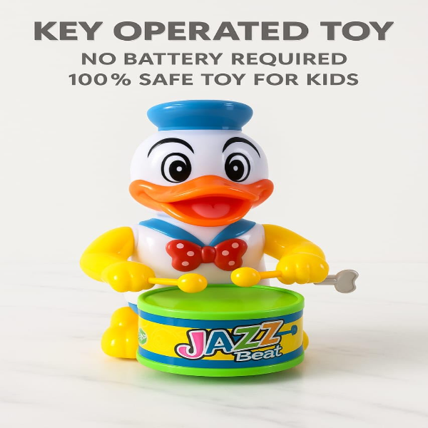 PRV Fashion Wind-Up Drummer Duck Toy – Cute Key-Operated Musical Action Toy for Toddlers & Kids, Drumming & Dancing Interactive Toy, Fun Birthday Gift & Party Return Gift (Yellow Duck) - Image 3