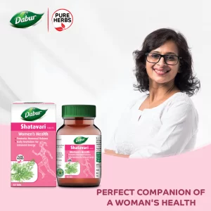 Dabur Shatavari Tablets for Women – 60 Tablets | Hormonal Balance & Women’s Wellness Supplement for Reproductive Health & Vitality (Pack of-2)