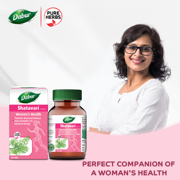 Dabur Shatavari Tablets for Women – 60 Tablets | Hormonal Balance & Women’s Wellness Supplement for Reproductive Health & Vitality (Pack of-2)