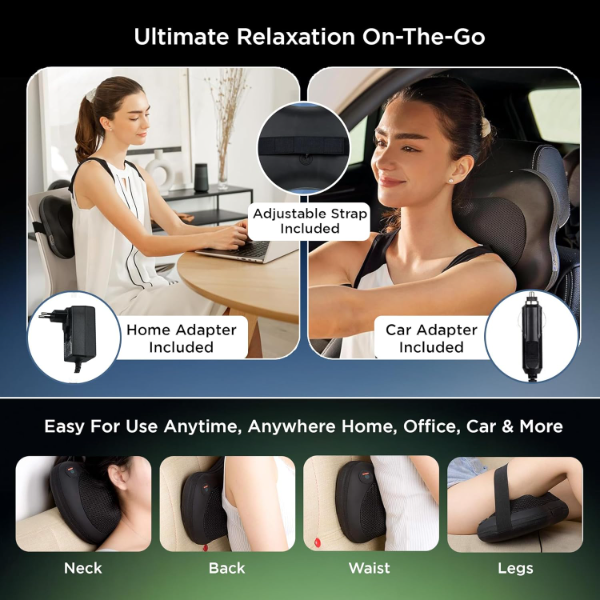 Dr Physio USA Electric Shiatsu Cushion Massage Pillow - Handheld Full Body Neck Massager Machine for Back, Shoulder & Foot Pain Relief | Heated Massager with Deep Tissue Kneading Nodes - Image 2