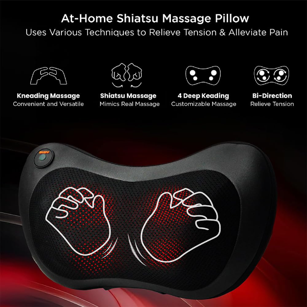 Dr Physio USA Electric Shiatsu Cushion Massage Pillow - Handheld Full Body Neck Massager Machine for Back, Shoulder & Foot Pain Relief | Heated Massager with Deep Tissue Kneading Nodes - Image 3