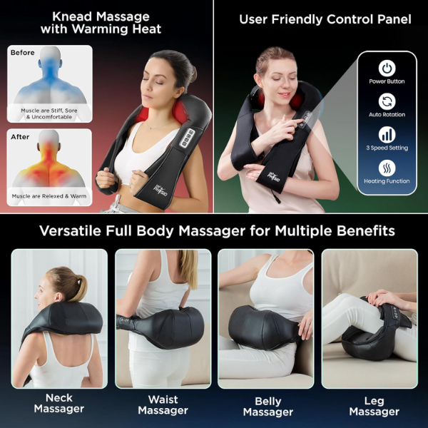 Dr Physio USA 1013 Electric Shiatsu Neck & Back Massager with Heat – Deep Tissue Massage Machine for Cervical, Neck, Shoulder & Back Pain Relief | Relaxation & Muscle Recovery - Image 3