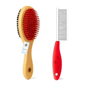 Foodie Puppies 2-in-1 Pet Grooming Tool – Professional Deshedding & Dematting Comb with Soft Brush for Dogs, Cats & Puppies (Small Paw Design)