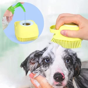 QIQI® Dog & Pet Bath Brush – Soft Silicone Body Scrubber with Shampoo Dispenser and Tick Remover for Dogs, Cats, Puppies, Rabbits & Horses – Grooming and Shedding Brush (Multicolor, 1 Pc)