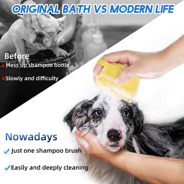 QIQI® Dog & Pet Bath Brush – Soft Silicone Body Scrubber with Shampoo Dispenser and Tick Remover for Dogs, Cats, Puppies, Rabbits & Horses – Grooming and Shedding Brush (Multicolor, 1 Pc) - Image 2