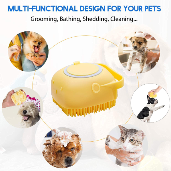 QIQI® Dog & Pet Bath Brush – Soft Silicone Body Scrubber with Shampoo Dispenser and Tick Remover for Dogs, Cats, Puppies, Rabbits & Horses – Grooming and Shedding Brush (Multicolor, 1 Pc) - Image 3