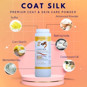 Healthy Paw Life Coat Silk Canine & Equine Dry Grooming Powder – Odor Control & Skin Soothing Formula for Dogs & Horses | Helps Relieve Itchiness, Rain Rot & Sweet Itch | Holistic Coat Care Treatment