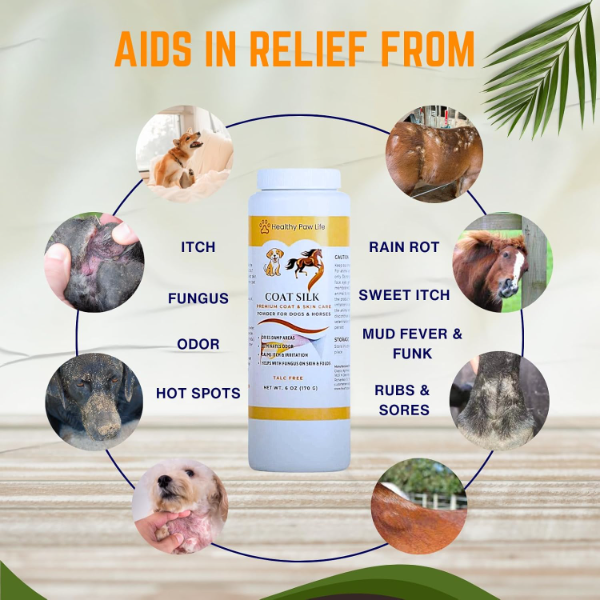 Healthy Paw Life Coat Silk Canine & Equine Dry Grooming Powder – Odor Control & Skin Soothing Formula for Dogs & Horses | Helps Relieve Itchiness, Rain Rot & Sweet Itch | Holistic Coat Care Treatment - Image 2