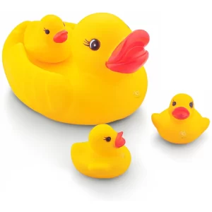 Storio Cute Duck Family Bath Toys Set (4 Pack) – Floating Squeaky Rubber Duck & Ducklings Water Play Toys for Babies, BPA-Free Soft Bath Squeeze Toys for Infants & Toddlers